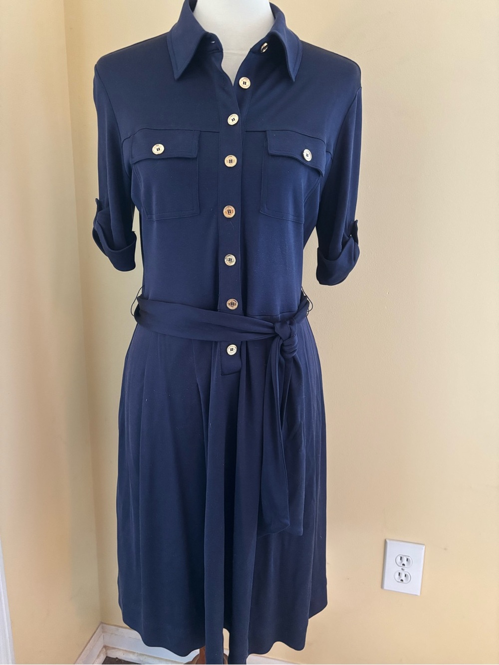 Tory Burch Navy Blue Shirt Dress with Pockets, Size Medium, Silk